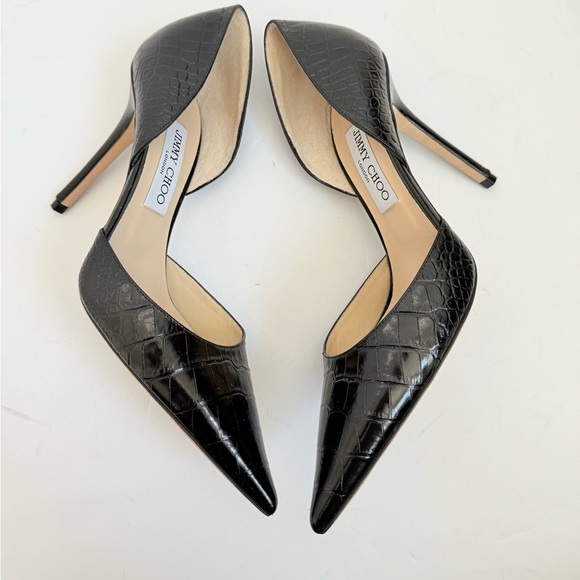 Jimmy Choo Black Leather Crocodile Embossed Addison D’orsay pumps EU 39.5 - Picture 3 of 7